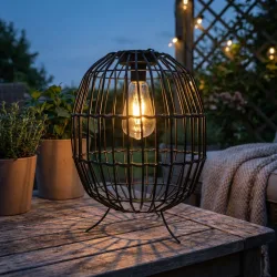 Rustikale Solarlaterne, Metallstreben, H 35 cm Ø 25 cm