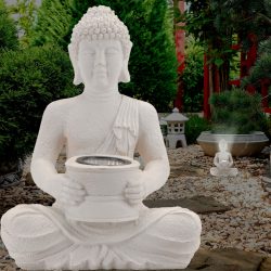 Solarlampe Buddha, weiss, Dekofigur für Balkon oder Garten, 22 x 15 x 31 cm