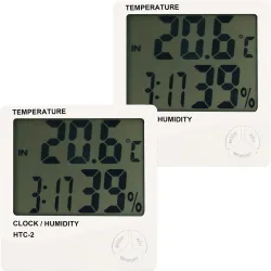2er-Set Digitales Hygrometer und Thermometer mit Außenfühler, Uhr und Wecker