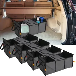 4er-Set Kofferraumtasche mit Kühlfach, grau, mit 3 Fächern, faltbar