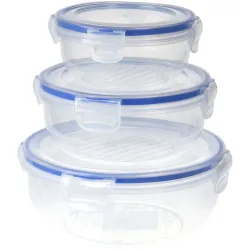 3er Set Frischhaltedosen mit Clip-Deckel, rund, 400 ml, 800 ml, 1400 ml