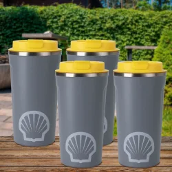 4er-Set Trinkbecher mit Isolierfunktion, Kunststoffdeckel, Edelstahl, 500 ml
