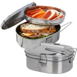 2er-Set Lunchbox aus Edelstahl, inkl. Deckel und Haltegriff, 18 x 14 x 7,5 cm