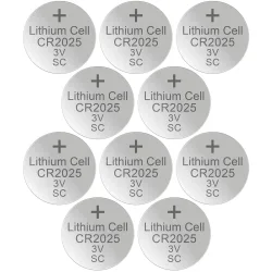 10er-Set Lithium-Knopfzelle CR2025, 3V / 170mAh