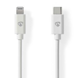 Nedis - Lightning Kabel | USB 2.0 | Apple Lightning, 8-polig | USB-C™ Stecker | 480 Mbps | Vernickelt | 2,00 m | Rund | PVC | Weiß | Etikett, One Size