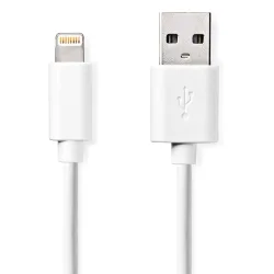 Nedis - Lightning Kabel | USB 2.0 | Apple Lightning, 8-polig | USB-A Stecker | 480 Mbps | Vernickelt | 1,00 m | Rund | PVC | Weiß | Box, One Size