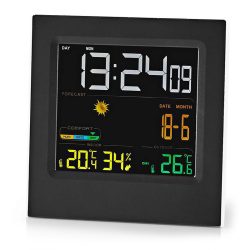 Nedis - Wetterstation | Innen & Außen | Inklusive drahtlosem Wettersensor | Wettervorhersage | Zeitanzeige | LED-Anzeige | Weckerfunktion