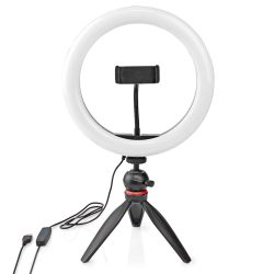 Nedis - Ringljus | 10 Zoll | 120 LED's | 2700 - 6700 K | Trevbensstativ | Svart, Weiss