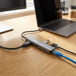 USB Multiport Adapter USB-C male auf HDMI, RJ45 und USB-A