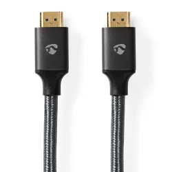 Nedis - High Speed HDMI™ Kabel mit Ethernet | HDMI™ Connector | HDMI™ Connector | 4K@60Hz | ARC | 18 Gbps | 2.00 m | Rund | Baumwolle | Grau / Grau mit Metall | Box mit abgedecktem Fenster, One Size