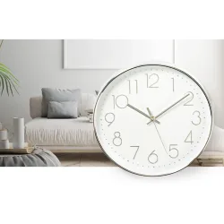 Wanduhr mit edlen Goldakzenten und weissem Hintergrund, Küchenuhr, 30,5 cm