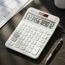 Taschenrechner, mit Steuerberechnung, 12 Ziffern, Solar- und Batteriebetrieb, weiss