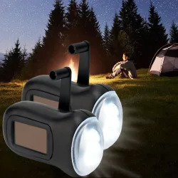 2er-Set Dynamo-Taschenlampe mit Solarpanel, 3 LEDs, 0,4 Watt, 20 Lumen, Akku