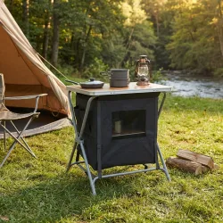 Camping Faltschrank, dunkelgrau-braun, Camping-Küchenbox