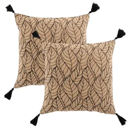 2er-Set Kissenhüllen aus Jute und Baumwolle, mit Bommel, braun, 40 x 40 cm