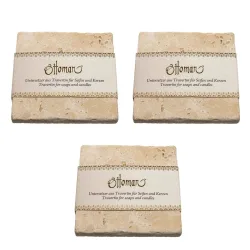 3er-Set Seifenablage aus Travertin, quadratisch, Farbton light-hellbeige, 10 x 10 cm