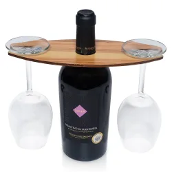 Wein-Caddy, Flaschenhalter für zwei Glas Wein, 25 x 11cm, Olivenholz
