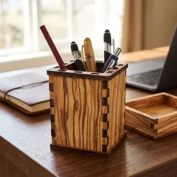 Stiftehalter, 8 x 8 x 10,5 cm, Olivenholz