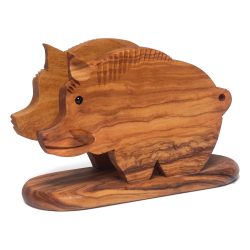 Serviettenhalter, Serviettenständer, Wildschwein, 16 x 7 x 9cm, Olivenholz