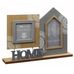 Fotorahmen Home, aus Holz, braun und grau, für 2 Fotos, 40 x 6 x 29cm