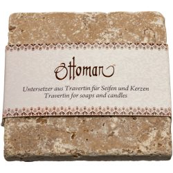 Seifenablage aus Travertin, quadratisch, kräftig-braun, 10 x 10 cm