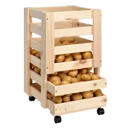 Kartoffelkiste aus Kiefernholz, mit Rollen, 30 x 52,5 x 30 cm