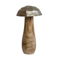 Pilz aus Mangoholz, mit Metall, Silber, 9 x 15 x 9 cm