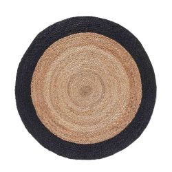 Runder Teppich aus Jute, schwarz, beige, Ø 90 cm