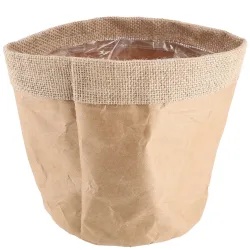 Pflanzsack aus Papier mit Wolle verstärkt, Übertopf mit Innenfolie, natur, 16 x 17 cm