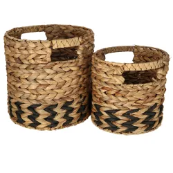 2er-Set Natur Körbe aus Gras-Geflecht, Korb Übertöpfe braun, schwarz
