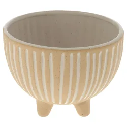 Blumentopf aus Keramik, Keramikschale mit 3D-Design weiss gestreift, beige, 14 x 10 cm