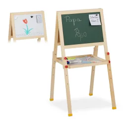 Standtafel aus Kiefernholz, Metall und Kunststoff, Kinder-Spiel Tafel, magnetisch