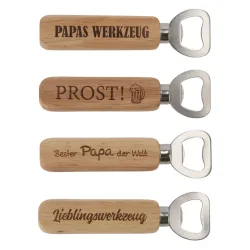 Flaschenöffner aus Eichenholz und Eisen, Kapselheber mit lustigen Sprüchen