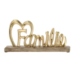 Schriftzug Familie, Aufsteller Holz zum Dekorieren, gold, 32 x 16 x 5 cm