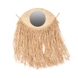 Spiegel mit Bambusrahmen und langen Bastfransen, Augenspiegel, braun, 48 x 23 - 65 cm