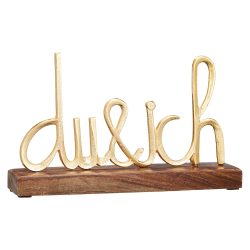 Schriftzug du und ich, Aufsteller Mangoholz und Aluminium, braun, gold, 25 x 15 x 5 cm