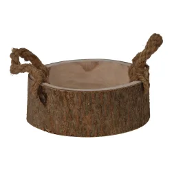 Holzschale rund aus Paulowniaholz, Dekoschale mit Henkel, braun, Ø 27 x 10 cm