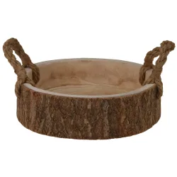 Holzschale rund aus Pauwloniaholz, Dekoschale mit Henkel, braun, Ø 32 x 10 cm