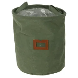 Textil-Übertopf aus Baumwolle,grün, Pflanzsack mit Schutzfolie, 24 x 26 cm
