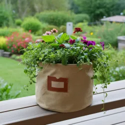 Textil-Übertopf aus Baumwolle,beige, Pflanzsack mit Schutzfolie, 16 x 16 cm