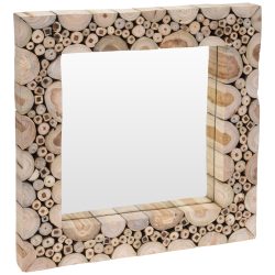 Spiegel mit Teakholz, Wandspiegel mit Teakholzstücken, vertikal, braun, 50 x 50 cm