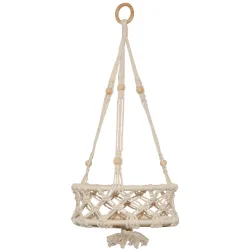 Hängedekoration mit Ablagefläche, Makramee-Deko zum Aufhängen, beige, Länge 60 cm