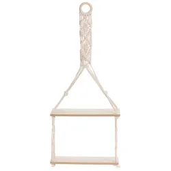 Seil-Hängeregal Makramee, Regal mit 2 Ebenen im Boho Chic, 30 x 10 x 72 cm