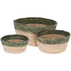 Geflochtene Aufbewahrungskörbe, 3 Grössen, rund, beige-grün