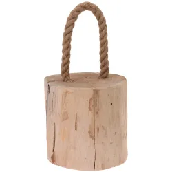 Türstopper Holzstamm mit Kordel, Türklotz aus Teakholz, 12 x 13 x 18 cm
