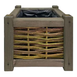 Blumenkasten aus Rattan und Holz, Pflanzkübel mit Innenfolie, braun, 30 x 30 x 30 cm