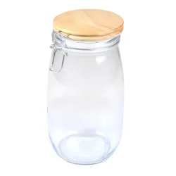 Vorratsglas mit Bügelverschluss, Glasdose mit Bambus-Deckel, 1,4 l