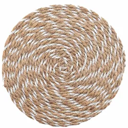 Tischset aus Stroh- und Polyester-Geflecht, Platzdeckchen rund, braun, weiss, Ø 38