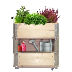 Hochbeet aus Holz mit Metall Scharnieren, Kräuterbox mit 4 Rollen, 60 x 40 x 68 cm