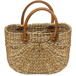 Einkaufstasche aus Wasserhyazinthe, Strandtasche halbrund, braun, natur, 39 x 16 x 26 cm